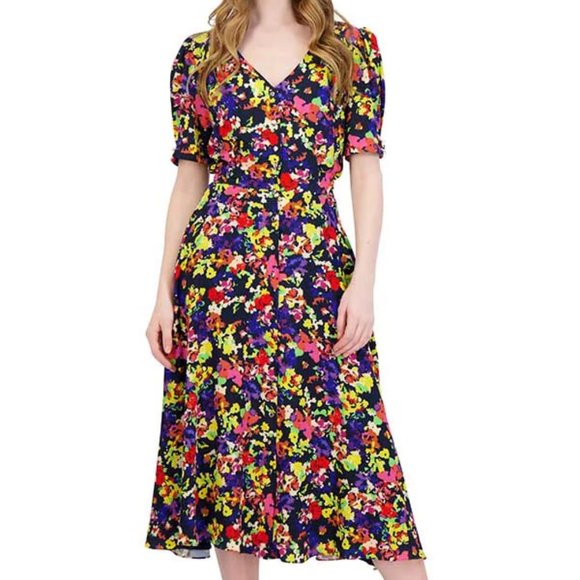 NWT Julia Jordan Short Sleeve V-Neck Button Midi Dress.  SZ 4 - Picture 2 of 4